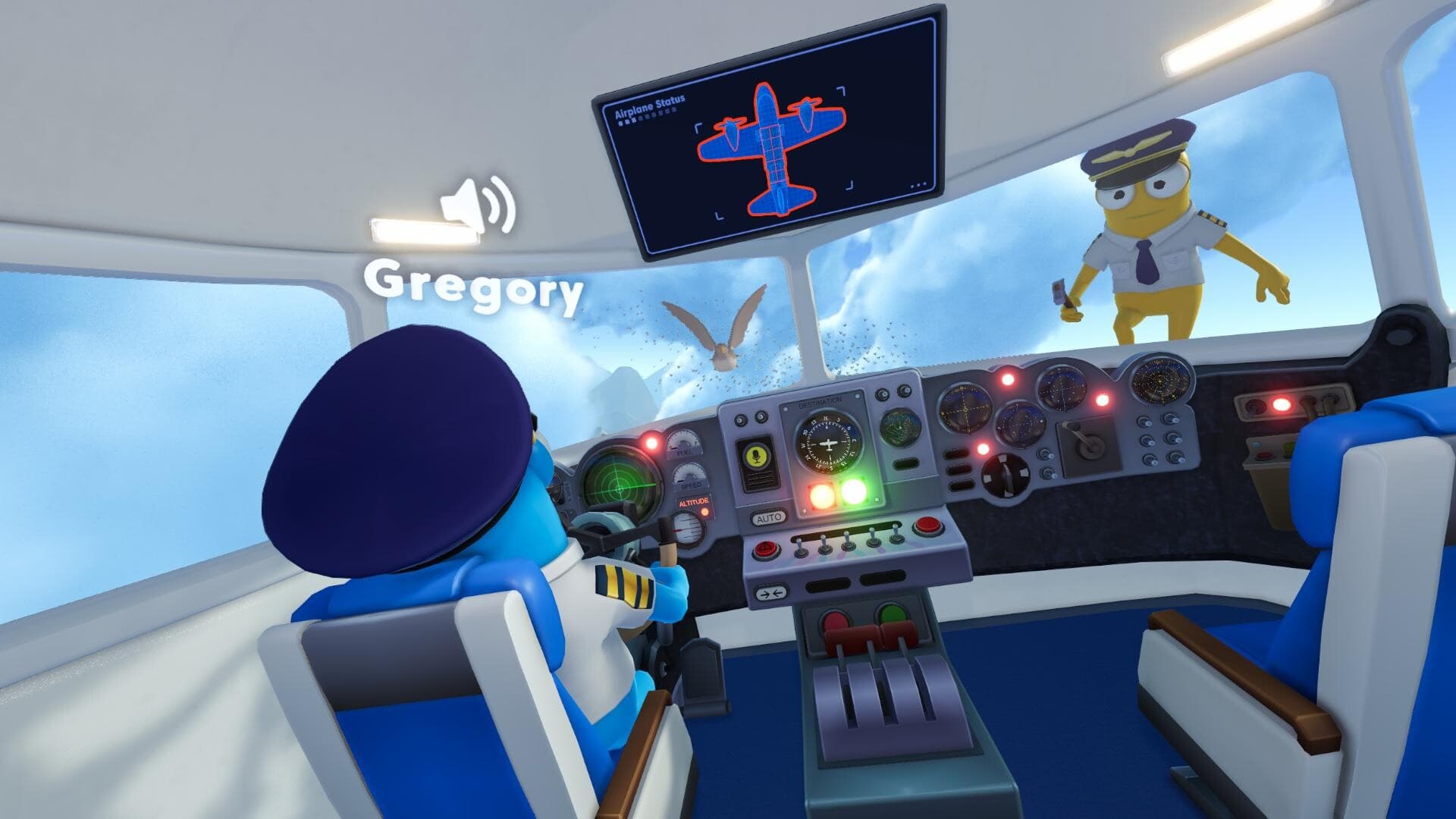 Dear Passengers pilot working in the cockpit while crew manage the aircraft